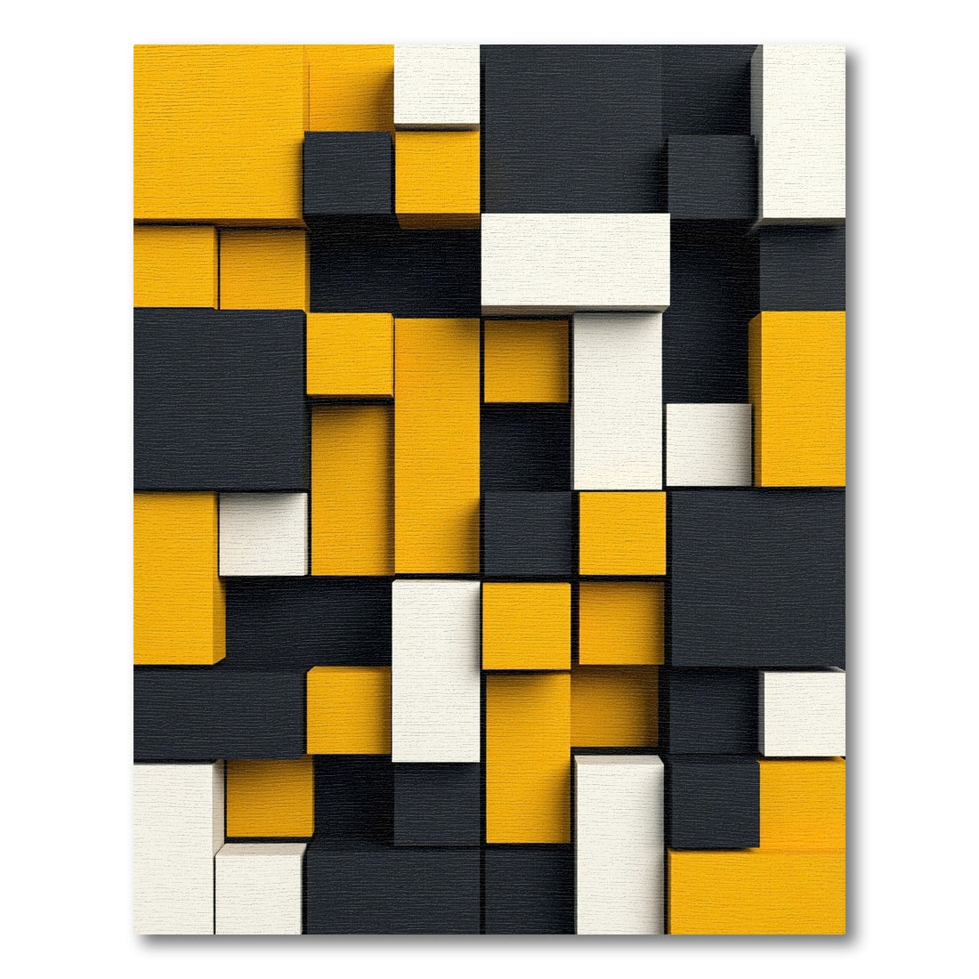 Modern Yellow Black White Geometric Block Rug