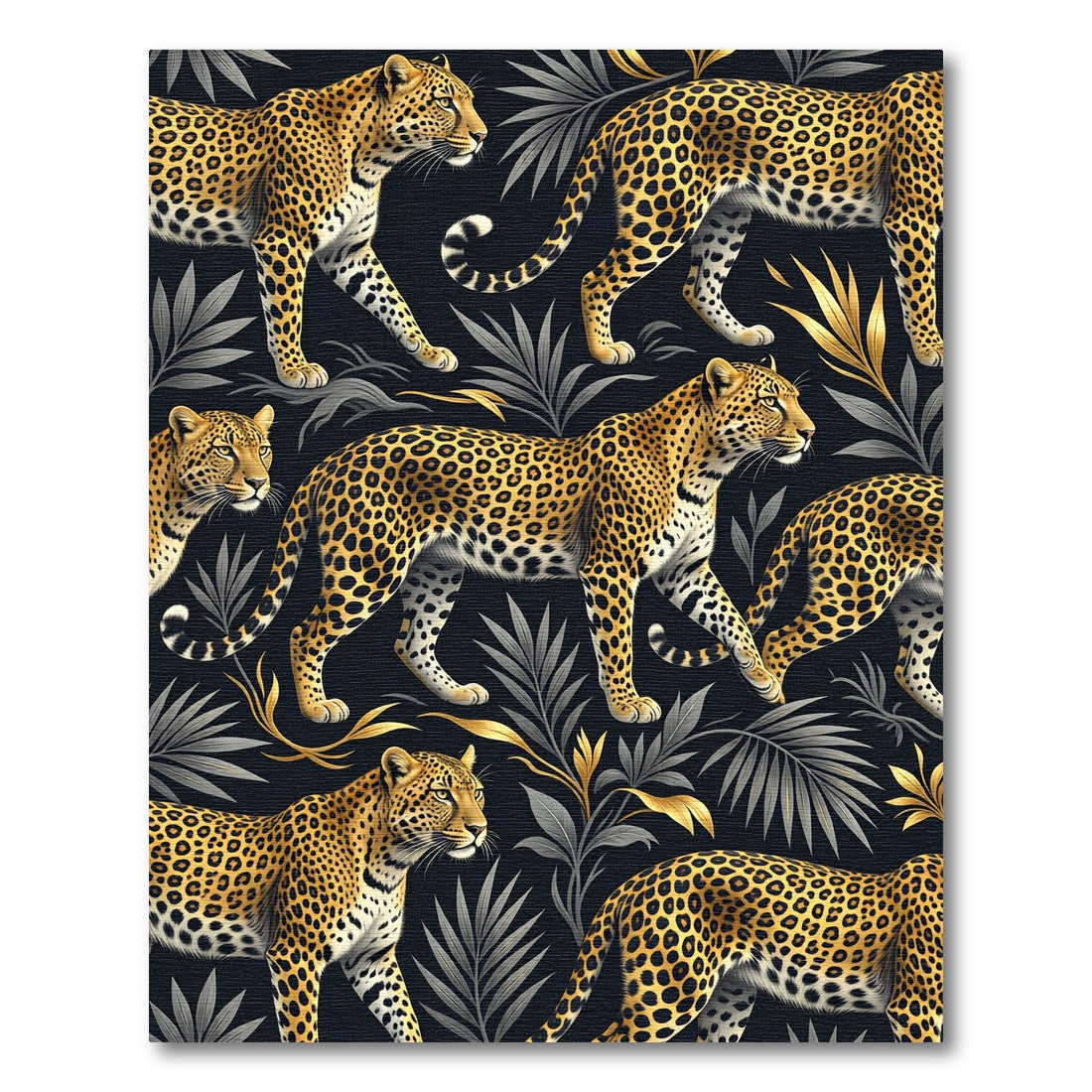 Gold Leopard on Dark Tropical Foliage Rug