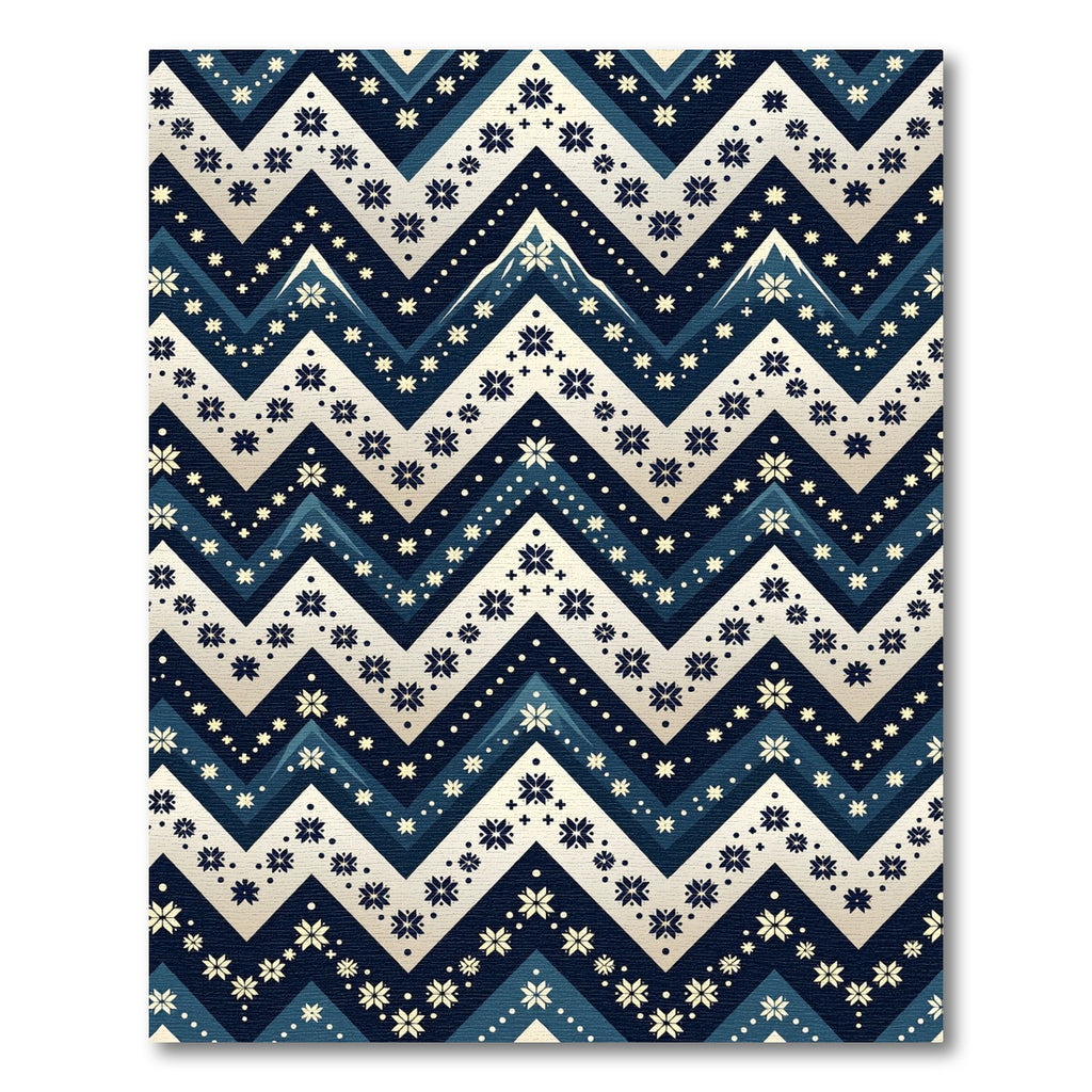 Nordic Indigo Chevron Snowflake Geometric Rug