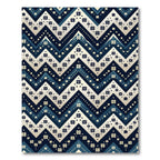 Nordic Indigo Chevron Snowflake Geometric Rug