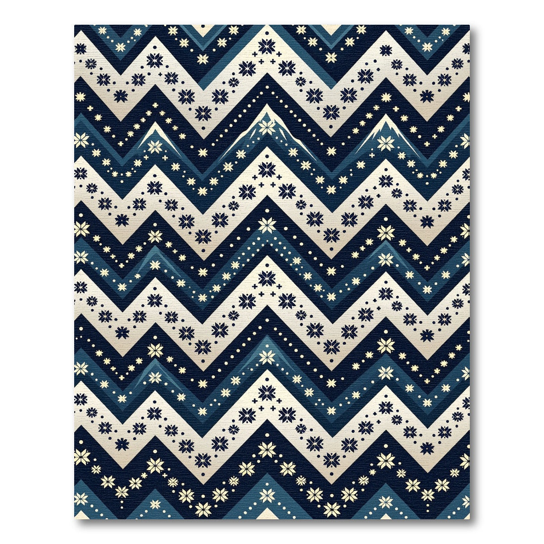 Nordic Indigo Chevron Snowflake Geometric Rug