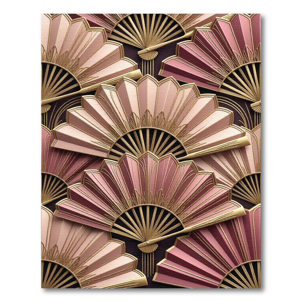 Art Deco Pink Golden Fan Composition Rug