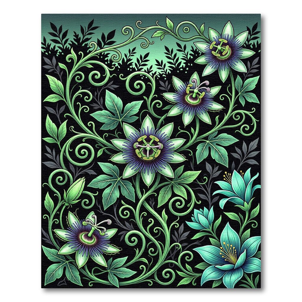 Lush Botanical Passion Flower Vine Rug