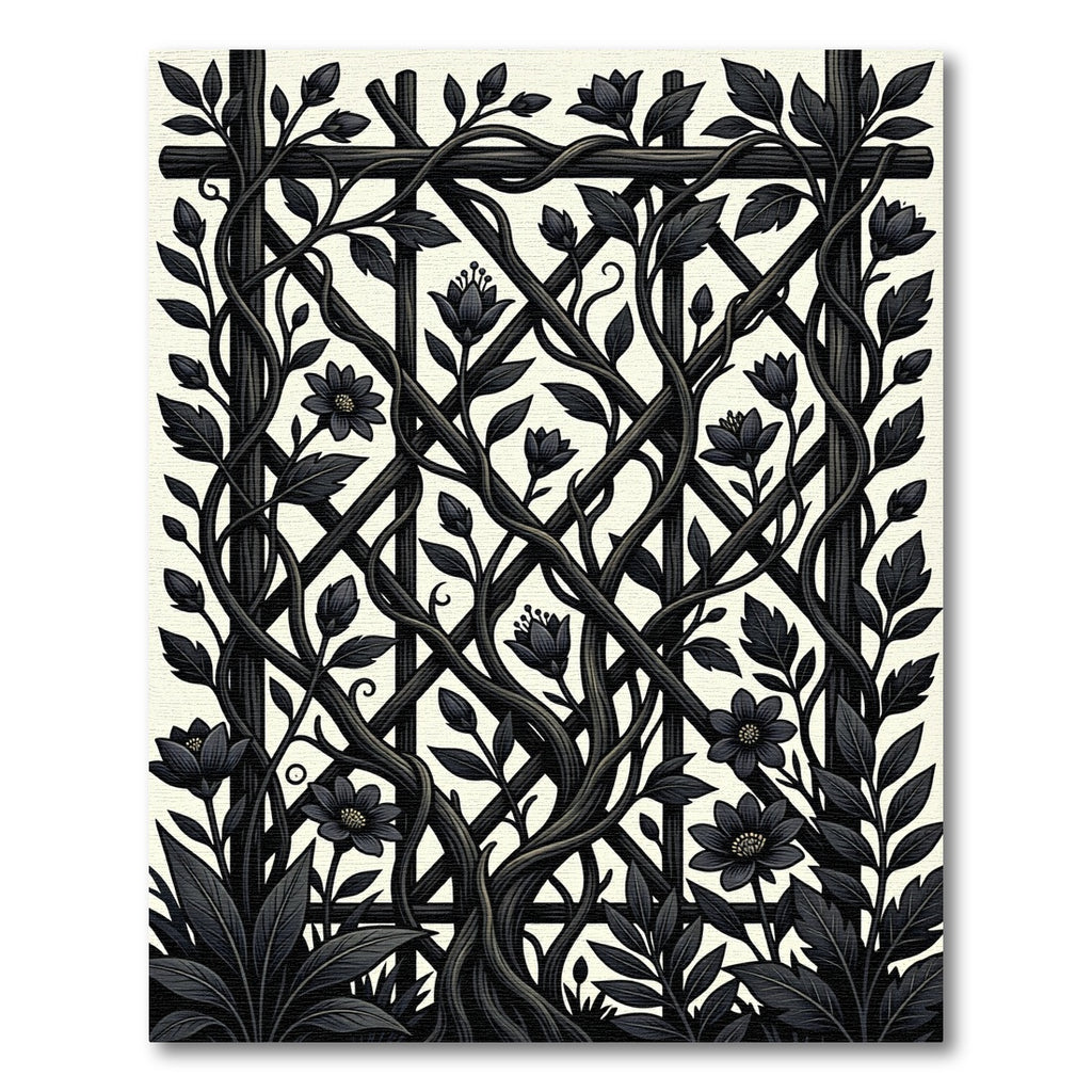 Dark Botanical trellis with dramatic vines Rug