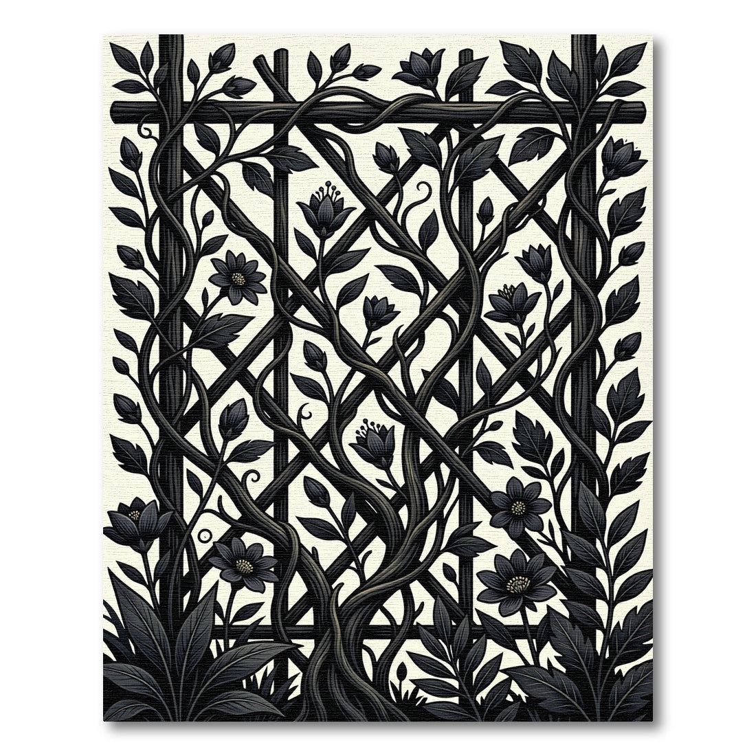 Dark Botanical trellis with dramatic vines Rug