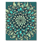 Teal Chrysanthemum Botanical Mandala Scroll Rug