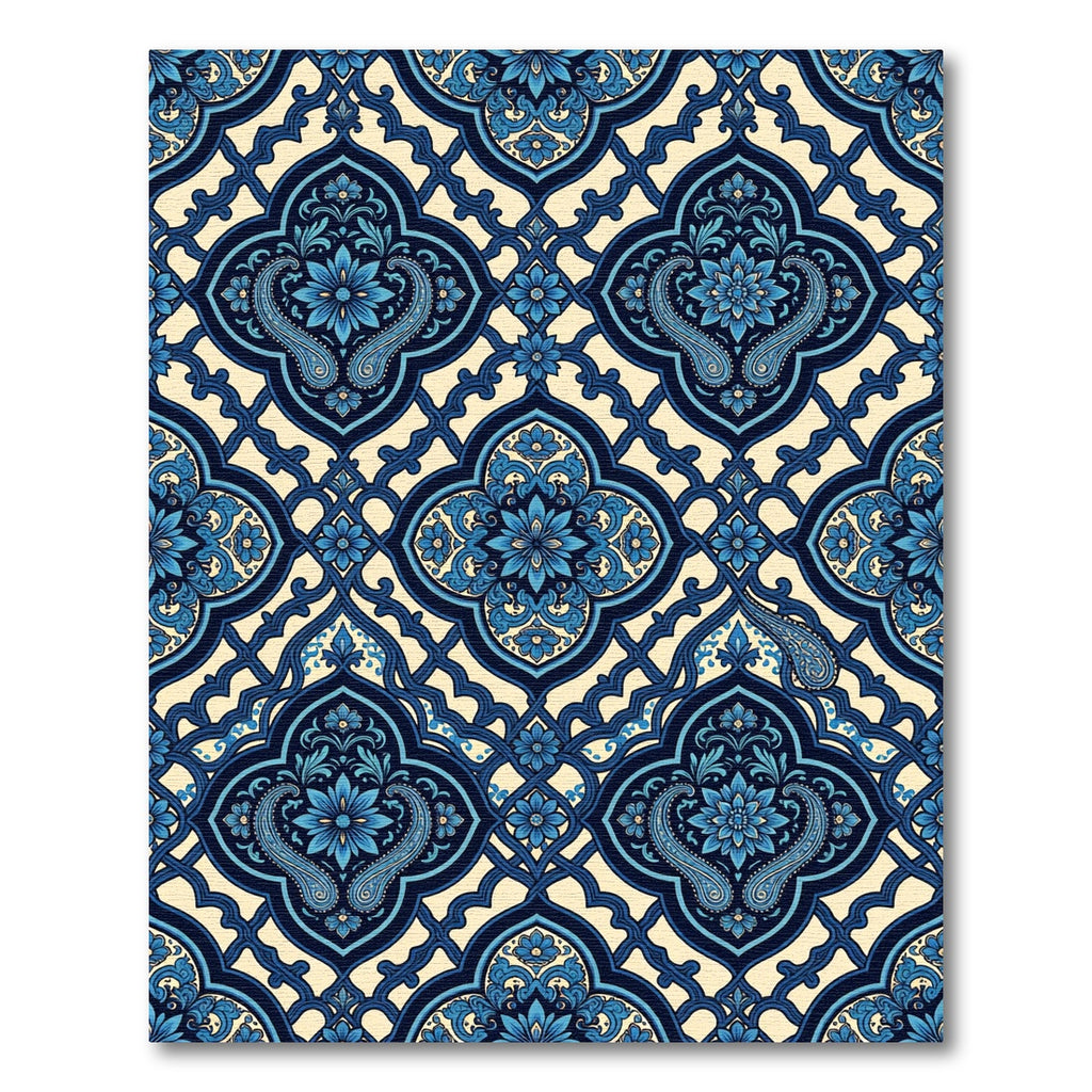Blue Floral Damask Paisley Medallion Rug