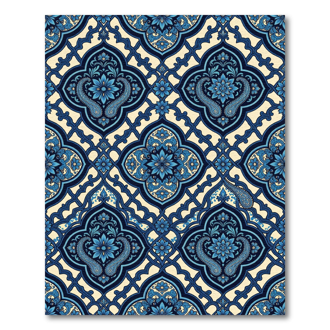 Blue Floral Damask Paisley Medallion Rug