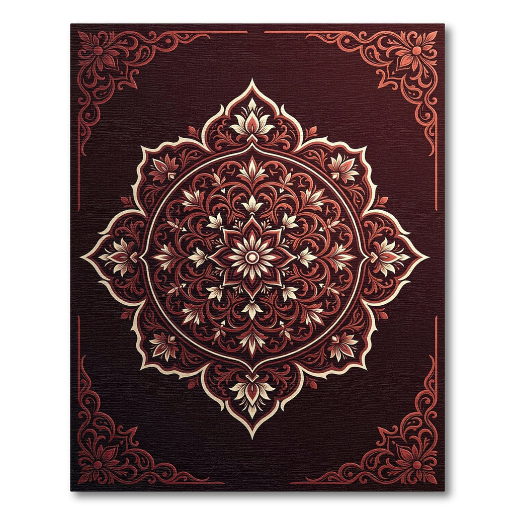 Crimson Floral Medallion Frame Rug