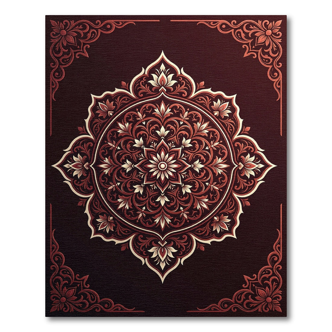 Crimson Floral Medallion Frame Rug