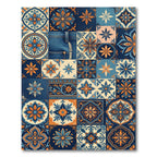 Blue and Orange Floral Tile Mosaic Rug
