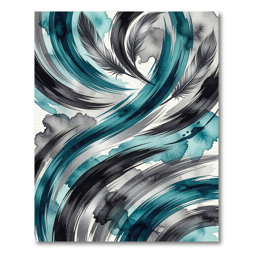 Teal Black Feathered Swirls Rug