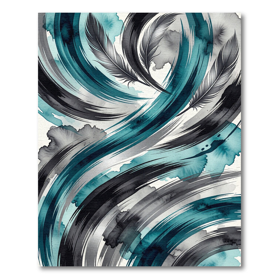 Teal Black Feathered Swirls Rug
