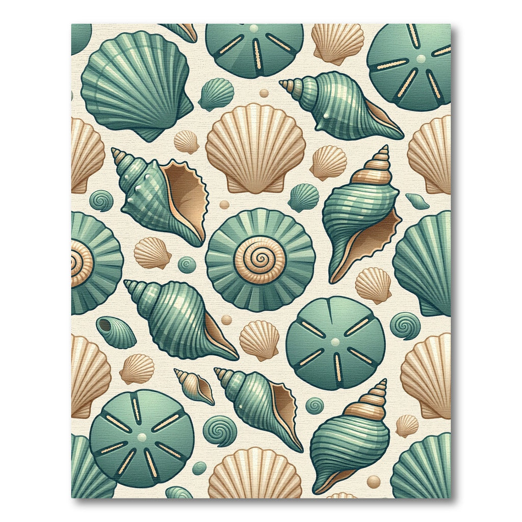 Coastal Teal And Tan Seashell Collage Rug
