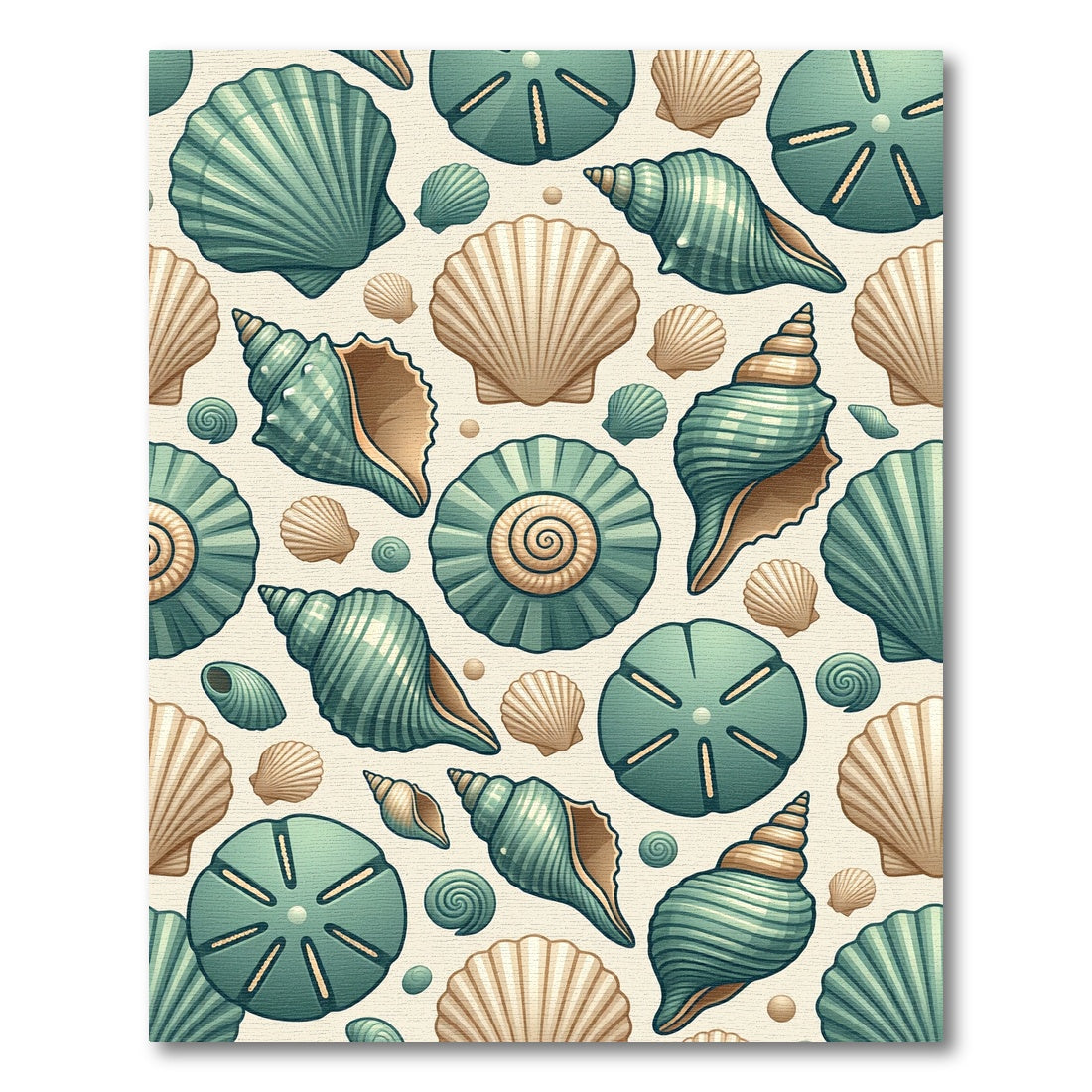 Coastal Teal And Tan Seashell Collage Rug