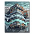 Abstract Coastal Cabin Painted Wood Landscape Rug