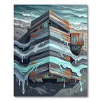 Abstract Coastal Cabin Painted Wood Landscape Rug