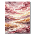 Rose Pink Cloudy Mountain River Landscape Rug