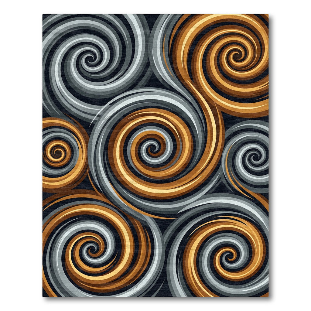 Modern Golden Gray Swirl Abstract Art Rug