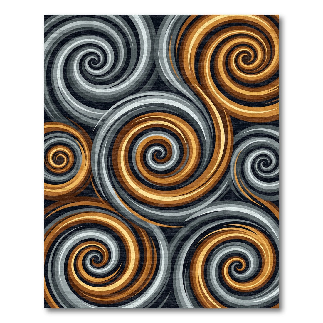 Modern Golden Gray Swirl Abstract Art Rug