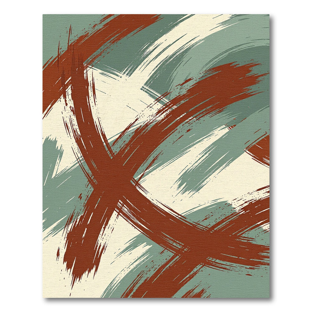 Abstract Russet and Sage Brushstrokes Rug