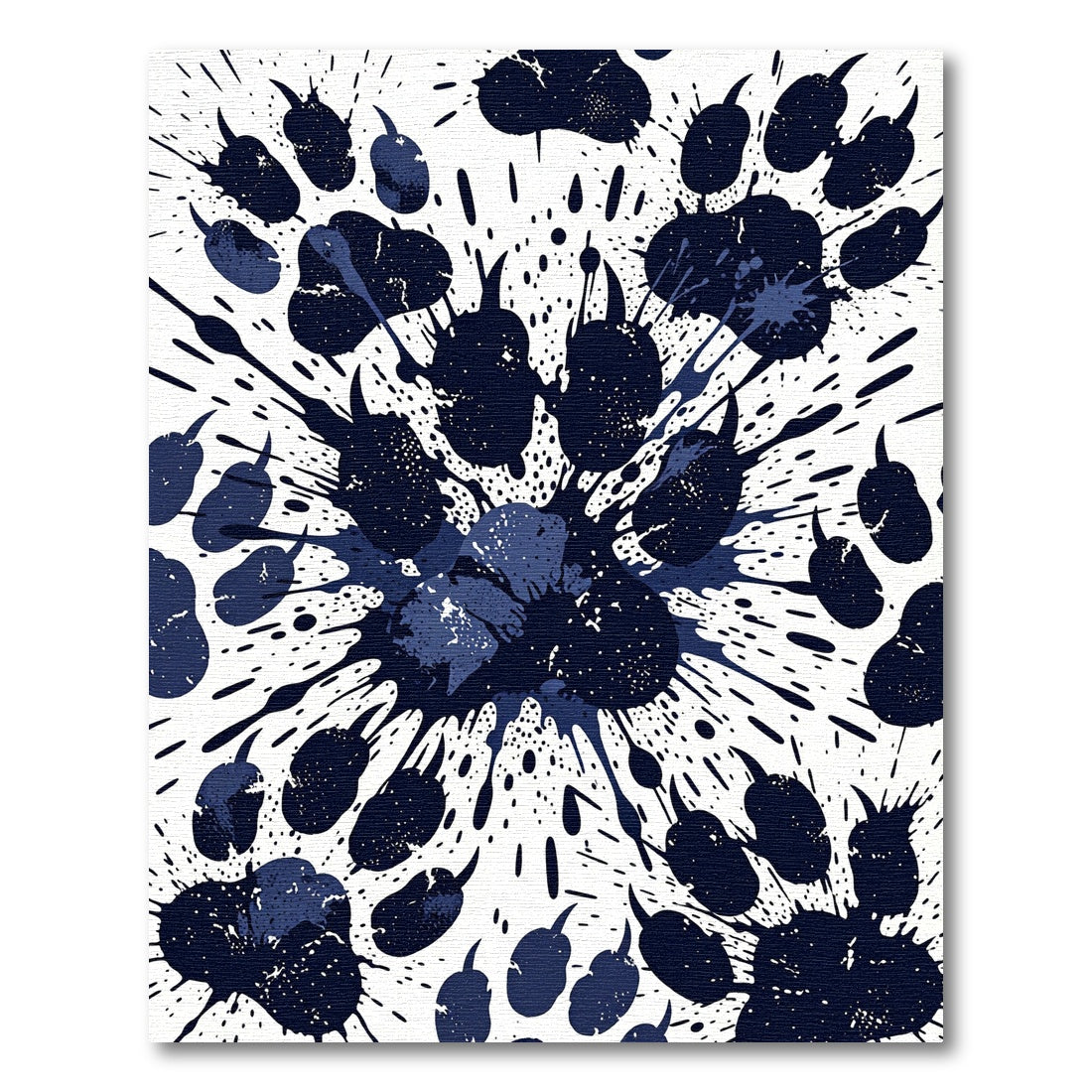 Ink Splatter Midnight Navy Paw Abstract Rug