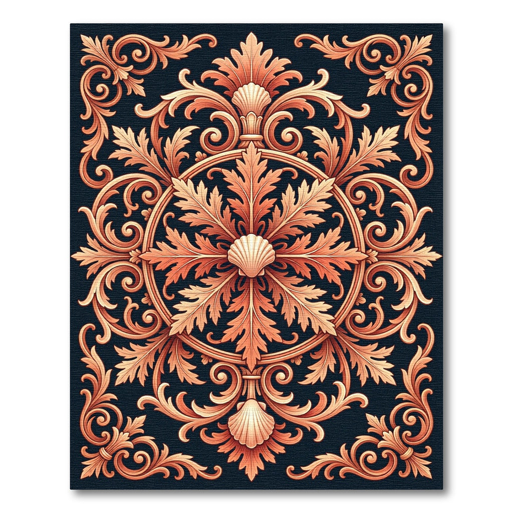 Ornate Copper Shell Acanthus Swirl Rug