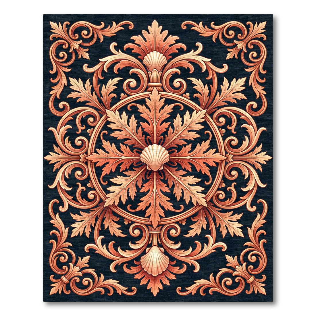 Ornate Copper Shell Acanthus Swirl Rug