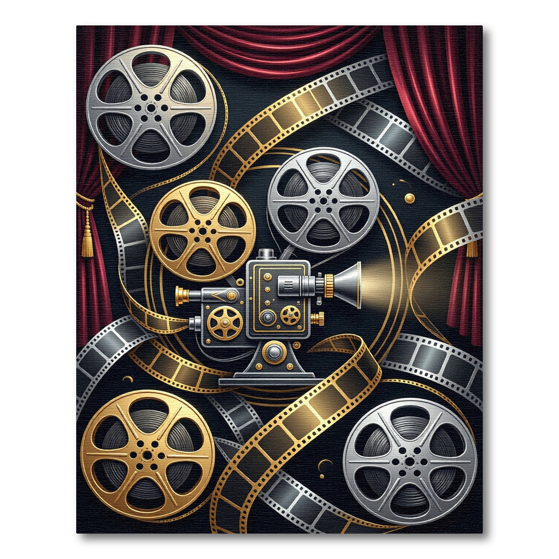 Cinematic Gold Film Reel Vintage Decor Rug