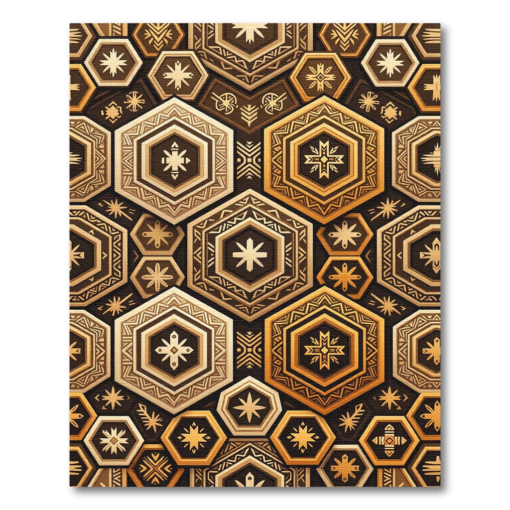 Golden Hexagon Geometric Earthy Mosaic Rug