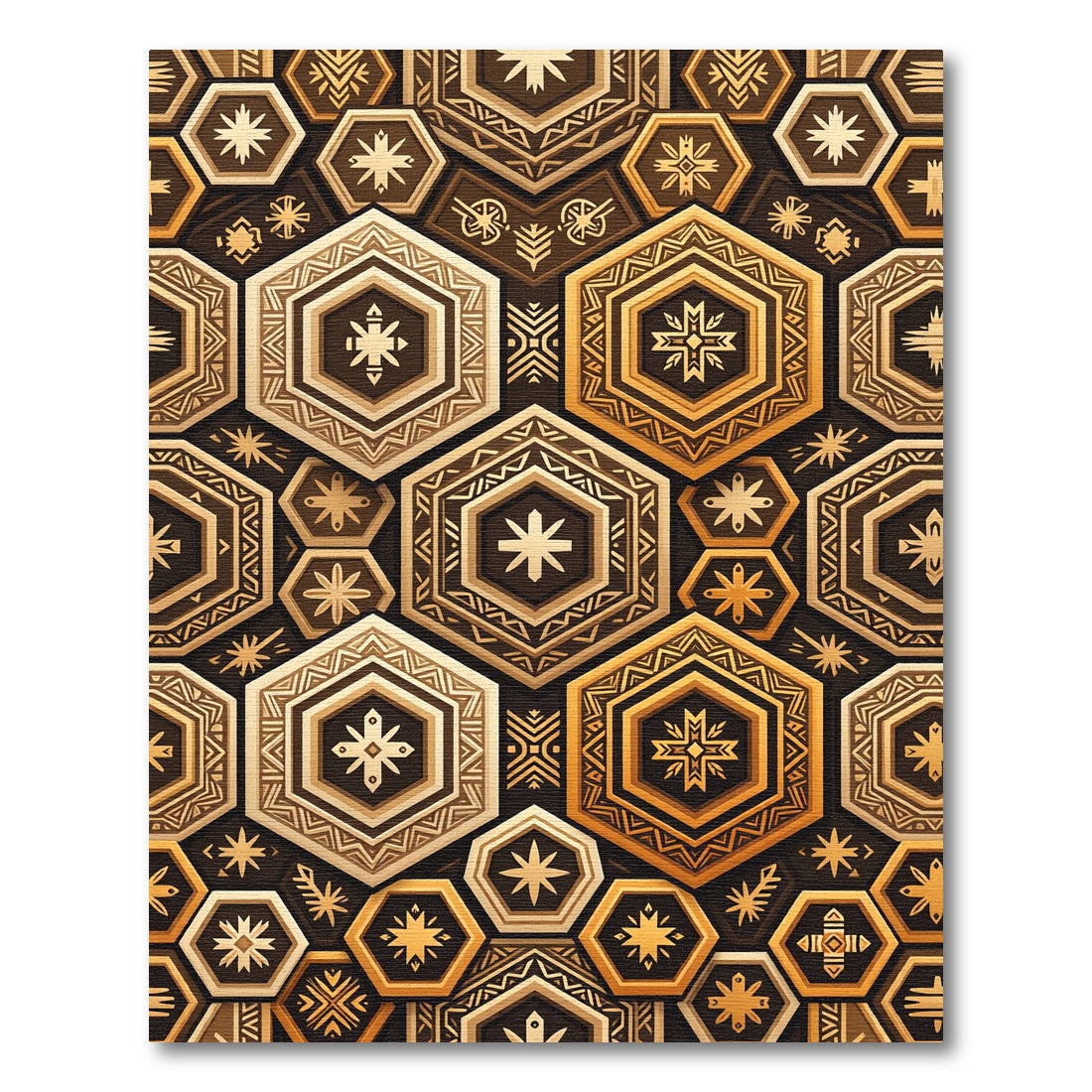 Golden Hexagon Geometric Earthy Mosaic Rug