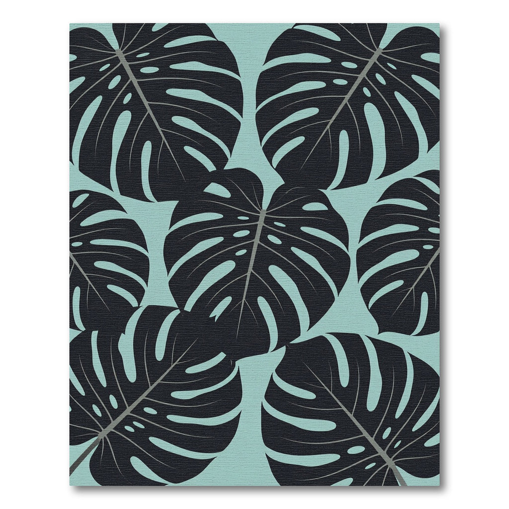 Lush Tropical Monstera Leaf Sage Blue Rug