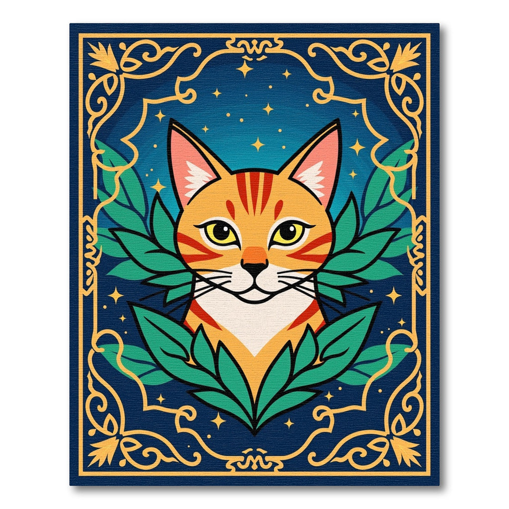 Orange Tabby Cat With Golden Frame Rug