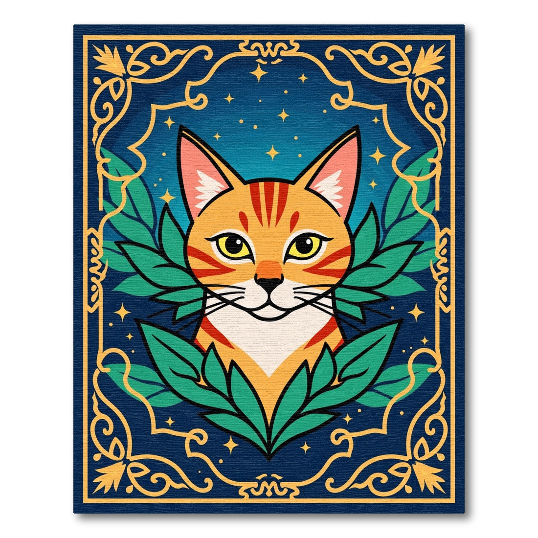 Orange Tabby Cat With Golden Frame Rug