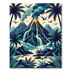 Volcanic Eruption Tropical Jungle Landscape Rug