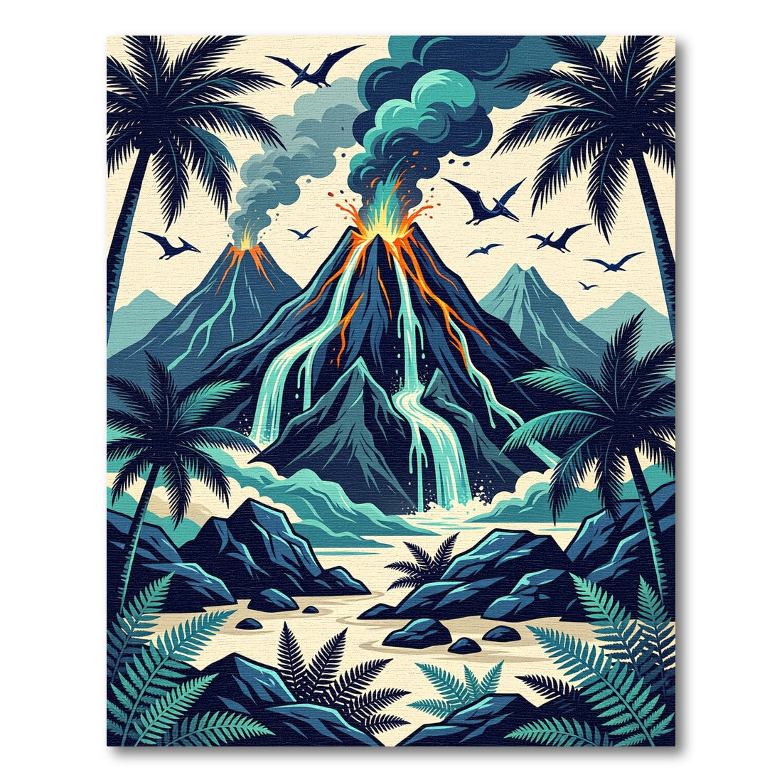 Volcanic Eruption Tropical Jungle Landscape Rug