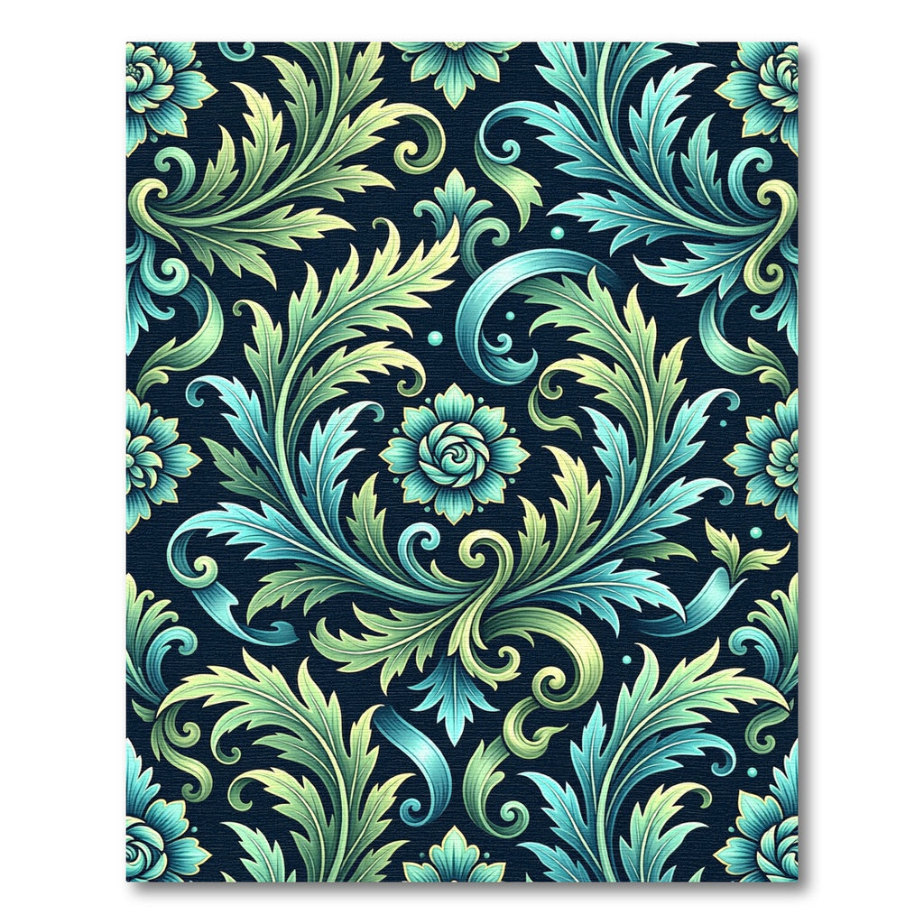 Elegant Teal and Sage Acanthus Scroll Rug