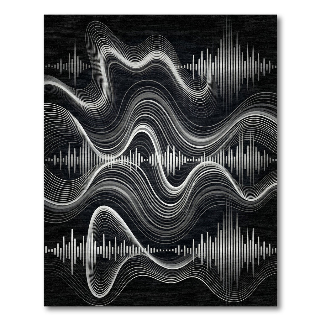 Dynamic White Waveform Audio Spectrum Rug