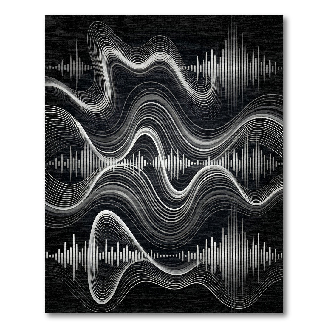 Dynamic White Waveform Audio Spectrum Rug