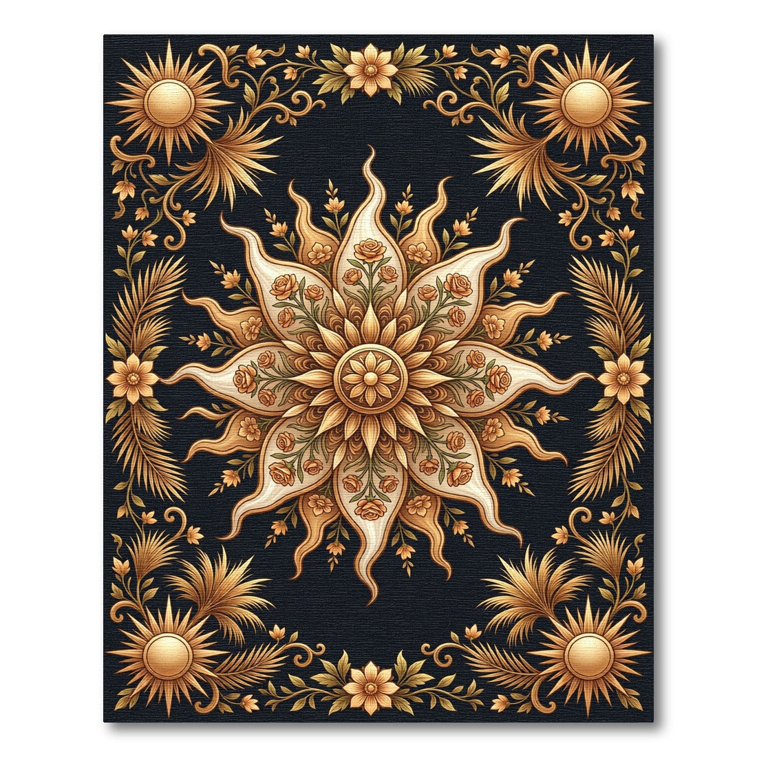 Golden Sun Floral Medallion Rug