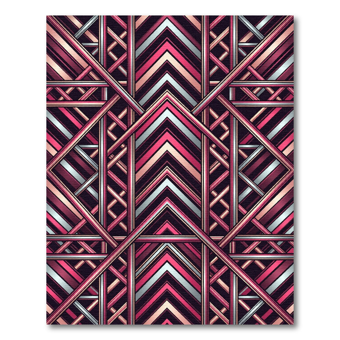 Art Deco Pink and Silver Chevron Rug