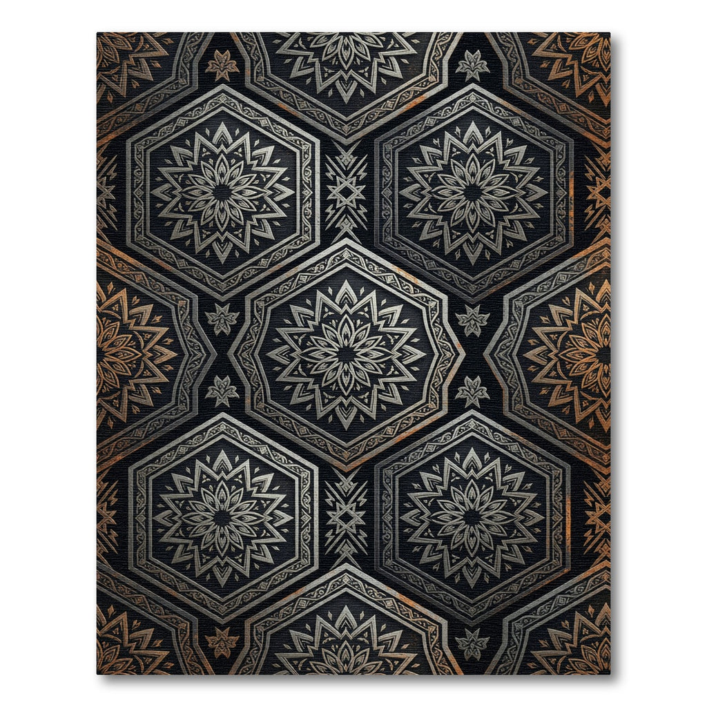 Metallic Hexagon Floral Art Deco Wallpaper Rug