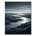 Monochromatic Mountain River Vista Landscape Rug