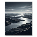 Monochromatic Mountain River Vista Landscape Rug