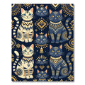 Midnight Navy Golden Folk Cat Art Rug