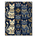 Midnight Navy Golden Folk Cat Art Rug