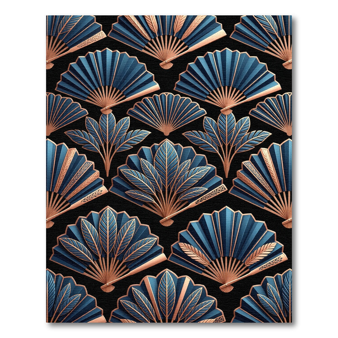 Navy Gold Fan Pattern Rug