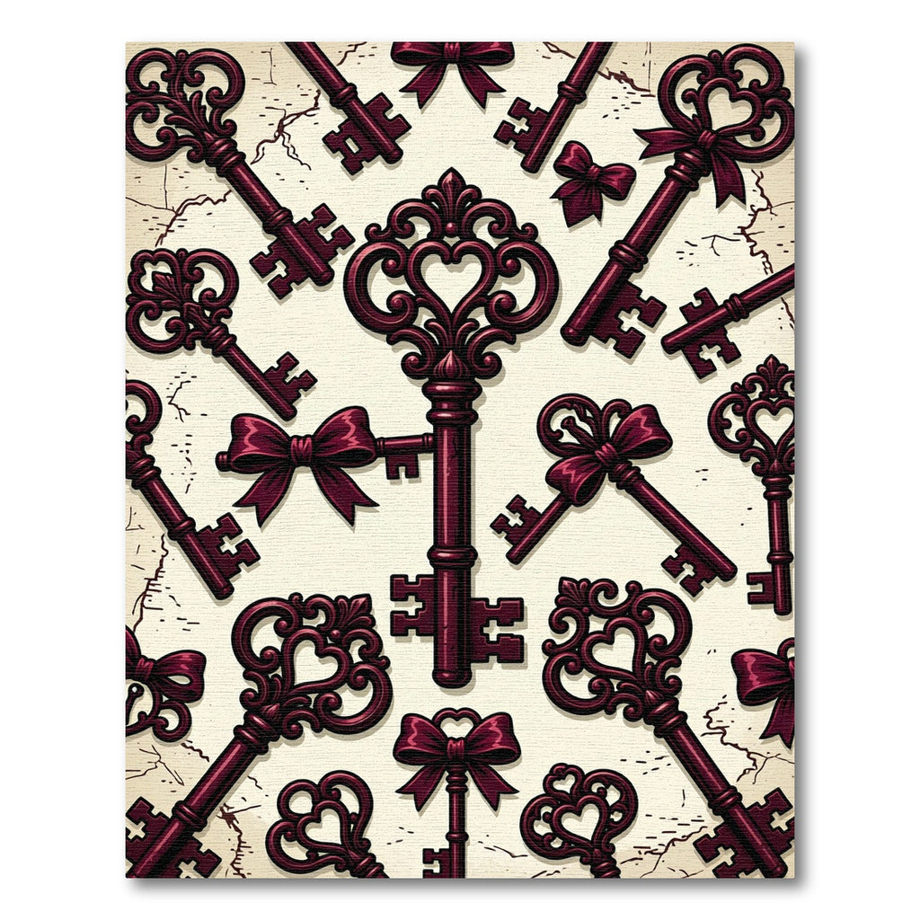 Victorian Burgundy Keys Bows Medallion Rug