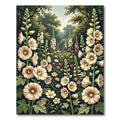 Cream Hollyhock Floral Garden Meadow Rug