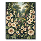 Cream Hollyhock Floral Garden Meadow Rug